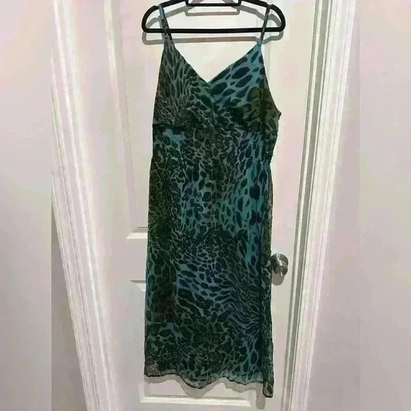 green leopard maxi dress Misook Rib Knit Striped Maxi Dress - Satin Sky/Green main image 1